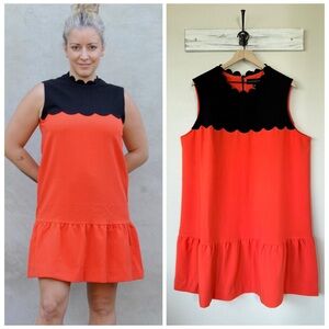 VICTORIA BECKHAM X TARGET 3X Drop Waist Scallop Trim Dress • Orange Black Mod